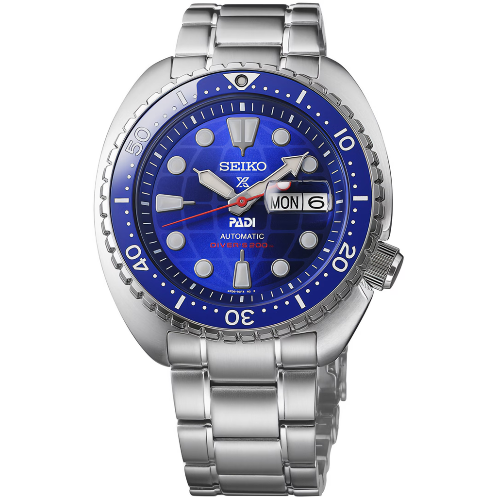 Seiko Prospex PADI 60th Anniversary Limited Edition with a blue dial and stainless steel bracelet