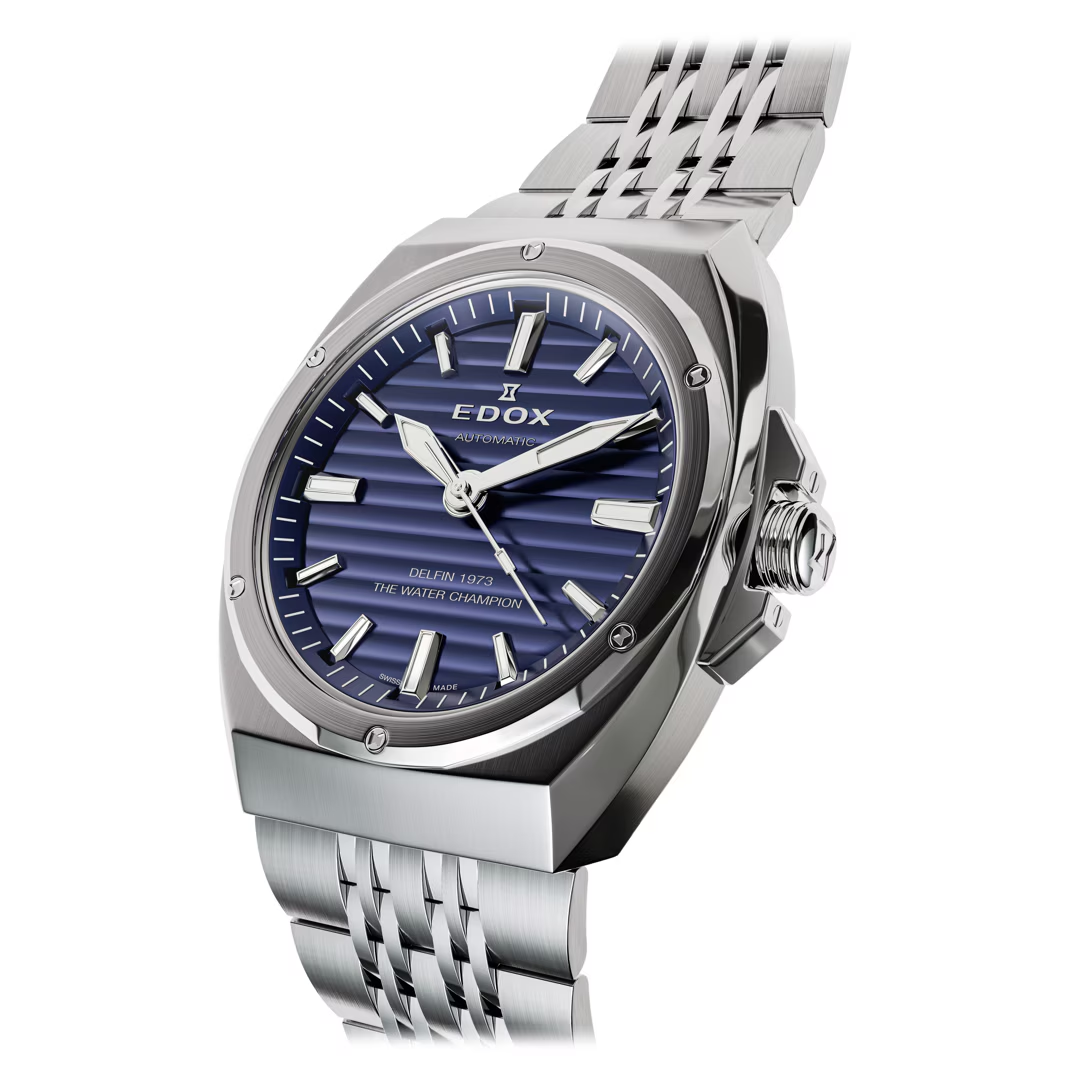 Edox Delfin 1973 Automatic 80142 3M BUIN with a textured dial and faceted bezel